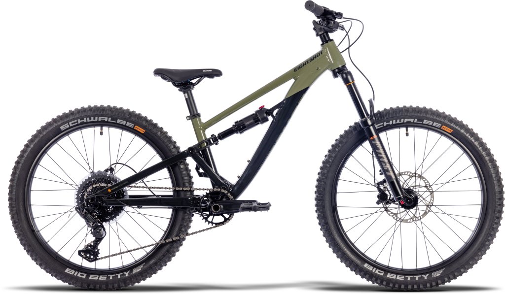 Ein vollgefedertes Jugend-Mountainbike vor weißem Hintergrund.