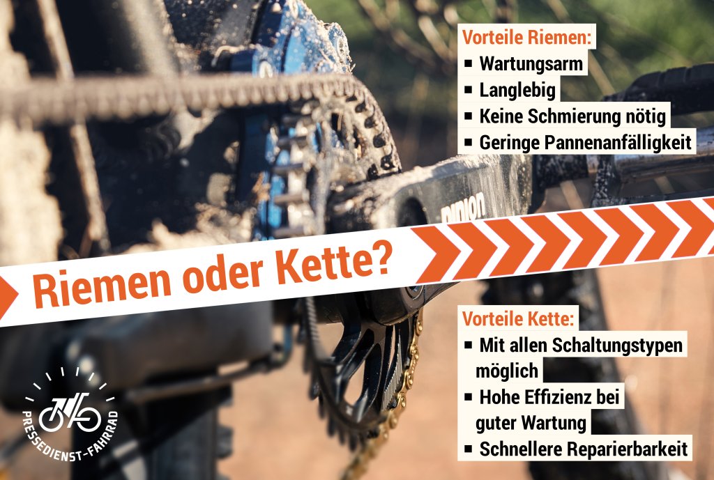 Infografik zu Vorteilen von Fahrradketten und Antriebsriemen im Vergleich