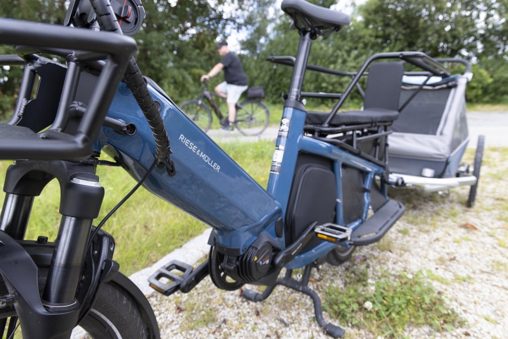 Longtail-Cargobike in Nahaufnahme.
