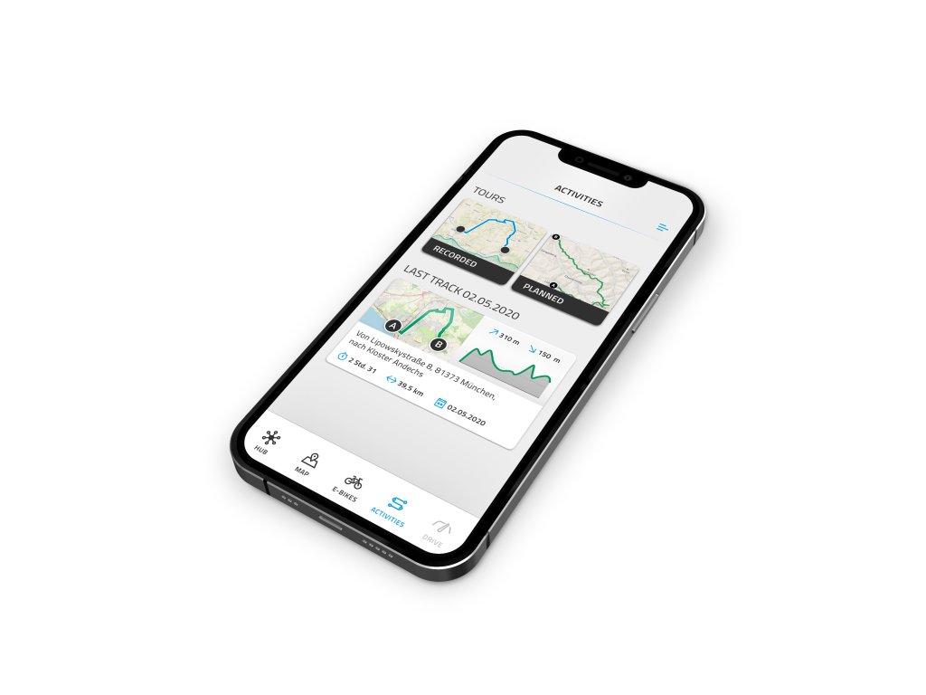 Ein Smartphone mit einer App mit Aufzeichnungen von Radfahrten