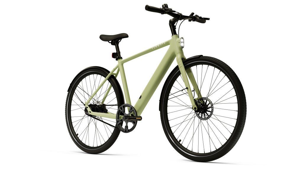 Ein leichtes E-Bike mit Nabenmotor vor weißem Hintergrund.