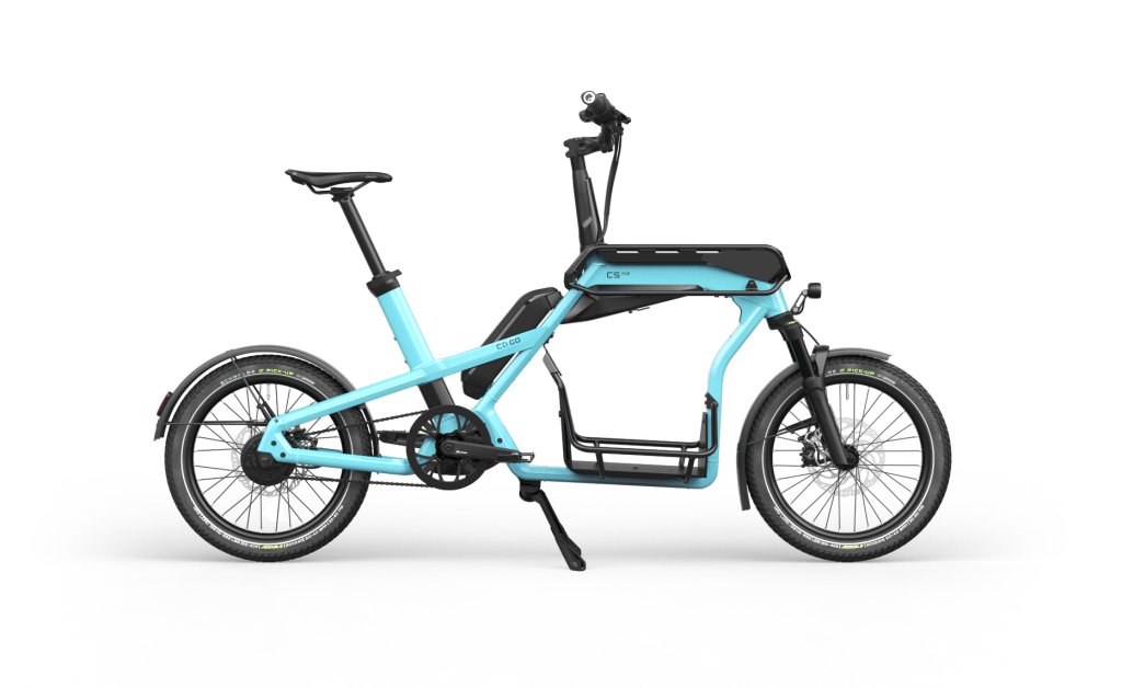 Freisteller eines Cargobikes in der Seitenansicht.