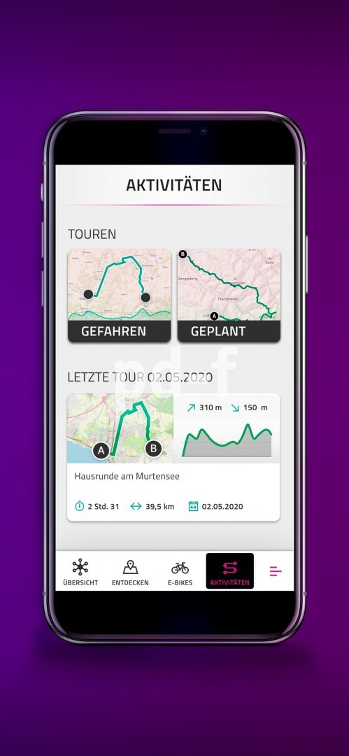 Eine E-Bike-App auf einem Smartphone-Display.